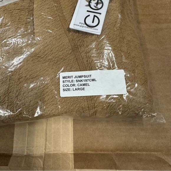 New Gigi C Merit Jumpsuit Camel Brown Snakeskin L - Picture 5 of 5